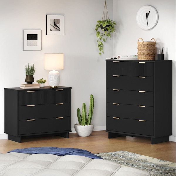 Manhattan Comfort Granville Black 3-Drawer Dresser and 5-Drawer Chest, Set of 2 GRAN022 - main